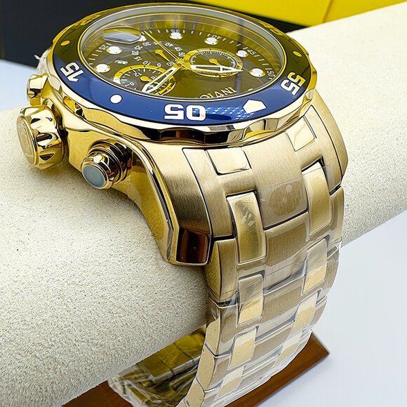 NEW Invicta Mens PRO DIVER SCUBA Chronograph Blue Dial 18Kt Gold Plated Watch - Picture 6 of 10